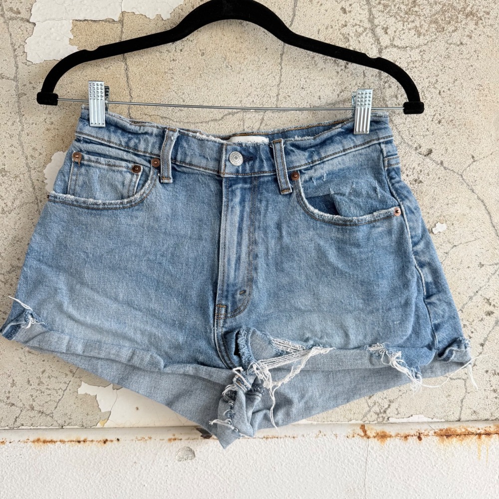 Abercrombie Denim Shorts Curve Love High Rise Cutoff Jean Shorts Light Wash 27 4